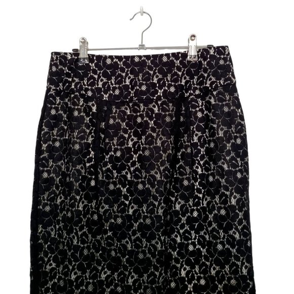 PORTMANS Black / White Lace Overlay Straight Back Split Pencil Skirt - Size 10 - Picture 2 of 9